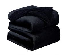 Bedsure Coperta di Pile Sherpa per Letto e Divano Grande Nero 240x220cm - Plaid Letto Singolo Coperte di Sherpa e Flanell Microfibra Morbida