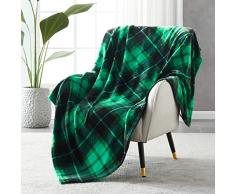 SOCHOW Tartan Coperta Pile Matrimoniale 150 x 200 cm, Plaid Divano Super Morbido, Coperta Flanella Letto Matrimoniale Verde