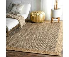 Ripaz - Tappeto rettangolare in juta intrecciata, con bordo beige, stile bohémien, fatto a mano, 120 x 180 cm, colore: Grigio