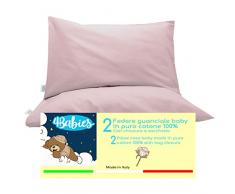 4BABIES-Federa Cuscino 50x30 Bambino- Set 2 Federe per cuscino lettino e culla 100% PURO COTONE Made in Italy - Chiusura a busta - Certificato OEKO-TEX - Biancheria da letto per bambini - ROSA