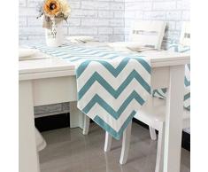 UKGiftOnline Chevron-Tovaglioli in cotone e lino, motivo a Zig Zag, in tela stampata, colore: bianco misto Runner da tavolo, colore: nero, giallo, arancio, blu, azzurro, colore: grigio, Cotone/cotone misto/lino, blu, 30x180cm