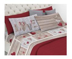 Set Completo Lenzuola in 100% Cotone Fantasia Shabby Love Matrimoniale Rosso