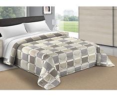 trapunta coperta piumone invernale imbottito matrimoniale /piazza e mezza /singolo stampa quadrettata 300 grammi (beige, singolo)