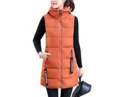 Gilet Invernale da Donna Imbottito Trapuntino Termico Giacca con Cappuccio Cammello M