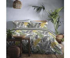 Fusion - Set copripiumino facile da pulire, motivo tropicale per letto matrimoniale color ocra, TROOC21PTU