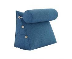 Cuscino Cuneo da Lettura Decorativo, Cervicale e Supporto Lombare, Cuscino con cilindrico per Gambe, Imbottitura Antireflusso Adulti, Cuscini Testata Letto, Lino, Blu, 60cm