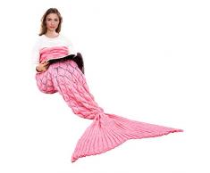 Ecrazybaby888 Coperta a Coda di Sirena Fatta a Mano, Coperta a Maglia Calda per Tutte Le Stagioni Divano Trapunta a Soggiorno per Bambini e Adulti, Modello di Squame di Pesce, 195 x 90 cm, Rosa