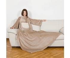 KANGURU Coperta in SOFFICE Pile con Le Maniche, Poliestere, Cream, Singolo, 210x140 cm