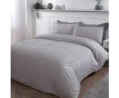 Sleepdown Set di biancheria da letto con copripiumino e federe, con motivo a righe ondulate, colore: grigio nordico e morbido e facile da pulire, super king size (260 x 220 cm)