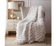 Fouriding Pelliccia Sintetica Lancio Coperta, Inverno Morbido Caldo Bolla Pelliccia Sintetica Coperta in Pile per Letto Divano Coperta Casual Coperta Copriletto (100×150CM, Beige)