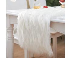 Pontedinvoy Runner Natalizio - Runner Tavola Moderno in Pelliccia Sintetica Soffice Runner Tavola Fecorativo Bianco per Halloween Matrimonio Natale Tavolo da Pranzo Vetrine Camini(30 x 120 cm）