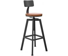 Sgabelli Sgabelli Da Bar Multifunzionali Sgabello Da Bar In Ferro Battuto Industriale Vintage, Sedia Da Bar Girevole Regolabile In Altezza Regolabile, Cuscino In Legno Massello/Cuoio Con Schienale