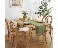 Cozomiz Runner da Tavola Moderno con Nappa in Lino Cotone Banda Ricamo Elegante Motivo Tavolo Band per Partito di Pranzo Decorazione 32x200cm Verde