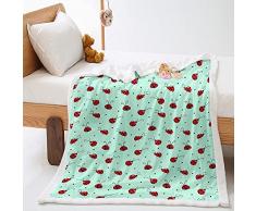 Coccinella Verde Animale Coperta Flanella di Copriletto per Letto Divano, Microfibra Leggera Calda 3D Stampata Inverno Trapuntino Coperta in Pile Sherpa per Bambini Adulti 150x200 cm