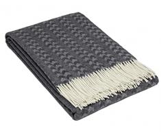 Nostra - Andora Copriletto 140x200 - Morbida Coperta Lana Merinos con 10% Cashmere, Calda Coperta da Divano, Coperta in Lana Merino per Divano & Sofà, Copri-divano con Frange, Grigio scuro