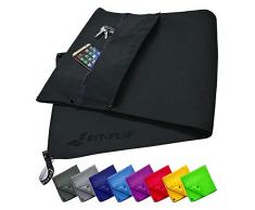 Fit-Flip Asciugamano Sportivo con Scomparto a Cerniera + Clip Magnetica, Asciugamano da Palestra in Microfibra, Compatto e ad Asciugatura Rapida, Asciugamano da Palestra in Microfibra - Nero
