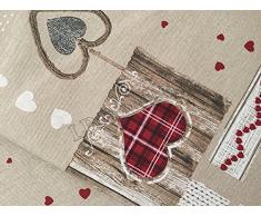 Set 6 strofinacci - canovacci da cucina cm 50x70 - Made in Italy - Holly bordeaux Cuori Tirolese country chic