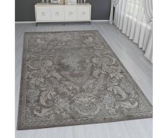 Paco Home Tappeto Orientale Moderno Effetto 3D Bordatura Ornamenti Grigio Marrone Crema Brillante, Dimensione:80x300 cm