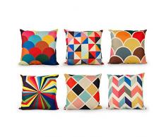 Topfinel Federe Cuscini Geometric in Cotone Lino Colorato Quadrati Decorativi in Divano Letto Sedia Set of 6,45x45 cm