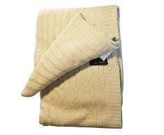 BEAT Coperta Maglia Misto Lana Ritorta morbida, accogliente, per divano, poltrona, letto, regalo 120 x 180 cm confezione inclusa Beige