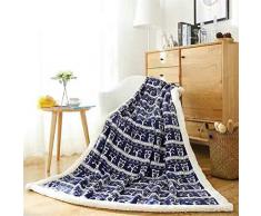 Liveinu Reversibile Coperta in Lana a Maglia e Sherpa Caldo Morbida Peluche Pelo Plaid Vellutata in Pile Tessuto Soffice di Qualità Superiore con Motivo Decorativo a Maglia 200x230cm Blu