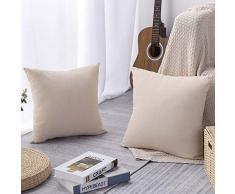 Artscope Confezione da 2 Federe Decorativo Cuscini per Divani Cotone Biancheria Gettare Tinta Unita Caso Federa per Cuscino Divano Letto Auto 45 x 45 cm (Beige)
