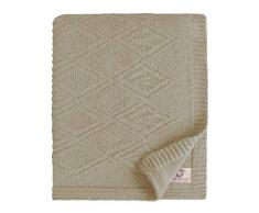 Linen & Cotton Plaid Copriletto/Coperta Leggera Lavorata a Maglia Arianna - 100% Pura Lana Neozelandese, Beige (120 x 180cm) Coperte Estive Invernali per Letto Divano Singolo/Matrimoniale
