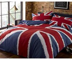 RockâN Roll - Set copripiumone, Divertente Motivo con Bandiera del Regno Unito (Union Jack) Blu-Rosso-Bianco, per Letto Matrimoniale