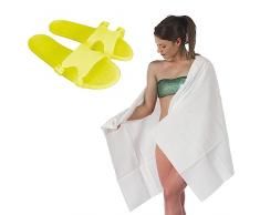 Wellness Set Usa e Getta Composto da Telo Doccia 100 x 180 cm e Ciabatte Taglia L Pacchetto Salvaspazio Portatile Monouso Per Hotel B&B Spiaggia Viaggio Campeggio Made in Italy