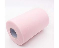 BIT.FLY Rotolo di Tulle Bobina Tulle - 15cm x 91,4m Tulle Tessuto Bianco Rosa Rotolo di Stoffa di Tulle può Essere Utilizzato per la Decorazione di Matrimoni la Decorazione di Regali Fai Da Te