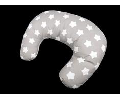RS-Italy Cuscino Allattamento Neonato MADE IN UE | Federa 100% Cotone Sfoderabile, Lavabile | Utile Per Allattamento Al Seno o Con Biberon | 5 Modelli (Grigio Stelle)
