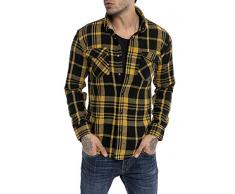 Redbridge Camicia da Uomo Maglia Casual a Quadri Plaid Shirt Vintage Giallo M