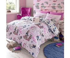 Just Contempo Set di biancheria da letto e federa copricuscino per bambini, con motivo unico e originale, topo di biblioteca, Cotone, Pink, Singolo
