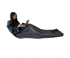 HOMELEVEL Coperta con Maniche Lunghe - Plaid Invernale Braccia Coperte - Poncho Caldo in Pile - Coperta Divano 150x200cm - Tessuto Morbido - Grigio