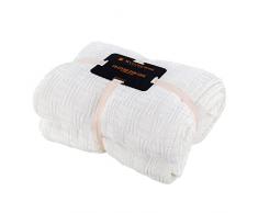 MYLUNE HOME 100% Cotone Coperta in Maglia per Guardare la TV su sulla Sedia, Divano e Letto,Doppia Copertine Sided(120X180CM,White)