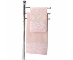 CASA TESSILE Coppia di asciugamani viso e ospite ARABESCO Set Asciugamani Bagno 2 Pezzi, Coppia Asciugamani Cotone. - ROSA