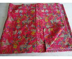 Sophia Art 100% Fatto a Mano Indiano Kantha Trapunta Coperta – Rosa Paralume Fiori Uccello del Paradiso Quilt, Etnico, mediterraneo Bohemian Bedding