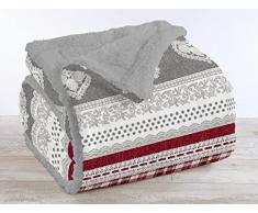 Coperta Plaid in Pile Sherpa Invernale, Morbida e Calda, Coperta Pelosa Copri Letto o Divano in Finta Pelliccia Singola Matrimoniale Doppio Lato - Tartan Heart - Plaid 130x160