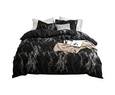 Biancheria da letto Set lenzuola 3 pezzi in fibra di poliestere marmo modello federa e trapunta confortevole letto (nero)