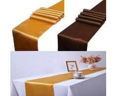 2 Pcs Runner Tavola Seta, Runner Tavolo Wedding, Runner Vintage Tavola, Runner Tavolo Giallo per la Decorazione di Interni in Stile Naturale, Raduno, Matrimoni, Decorazioni per Hotel(Doro, Marrone)