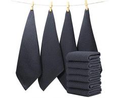 EliteBond Strofinacci da cucina, strofinacci grigi morbidi, 100% cotone, per lavare le stoviglie, asciugare e pulire, asciugamani con anelli per appenderli, 33 x 33 cm, confezione da 6