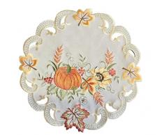 Runner da tavolo, tovaglia centrotavola, coperta autunnale, ricamata, zucca, girasole, foglie autunnali, crema, poliestere (40 rotondi)