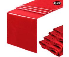 Confezione da 4 Runner da tavola in Raso di Seta Brillante e Tessuto Liscio per cene di Famiglia, Matrimoni, Festa del Ringraziamento, Compleanni, Decorazioni Natalizie (Rosso, 30,5 x 274,3 cm)
