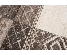 TAPISO Lux Verso Tappeto Etnico Salotto Moderno Soggiorno Ufficio Cameretta Beige Quadrato Geometrico A Pelo Corto 80 x 150 cm