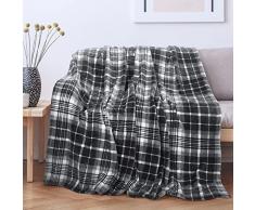 Catalonia Coperta Scozzese, Coperta Soffice di Bufalo, Coperta Invernale Reversibile in Microfibra di Peluche Calda di Natale per Divano Letto, 150x130 cm, Plaid Nero