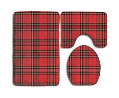 RedBeans Bagno Tappeto Rosso e Nero Plaid Motivo Scozzese Tartan Tradizionale a Righe (2) 3 Pezzi Tappetino da Bagno Set Contour rug e Coperchio Copertura