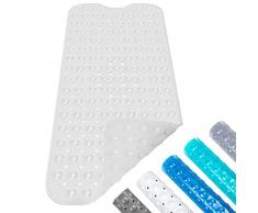 LUZOON Tappetino Antiscivolo 100 x 40cm per Vasca da Bagno e Doccia,Extra Lungo con Ventose Bath Mat Universale per Bagno, in PVC,Resistente alla Muffa,Lavabili in Lavatrice (Trasparente)