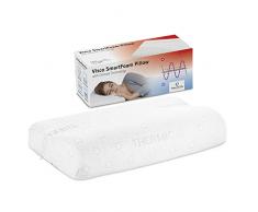 Cuscino sagomato in Memory Foam | Posizione supina, sul fianco e semifetale | Guanciale ortopedico traspirante, antiacaro, termoregolatore | Federa 40x80cm I regolabile in altezza (8+2cm)