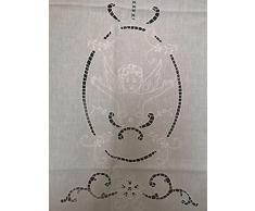 Coppia Tende Pannello in purissimo Lino Ricamo Intaglio Angeli a Mano Tenda 60x240cm