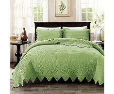 Trapuntina Copriletto Trapuntato Trapuntino Matrimoniale Trapunta Estiva Singolo Copriletto Trapuntato Patchwork 3 Pezzi,Green-250x270cm